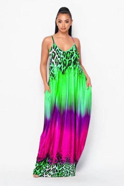 Gradient color sling long skirt loose skirt F8352