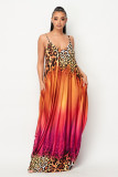 Gradient color sling long skirt loose skirt F8352