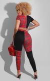 Two-piece autumn fashion plaid print short-sleeved trousers Z60060