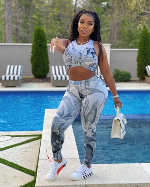 Printed Leisure Sports Suit Yoga Jogging Fitness Racer Vest Suit F8353