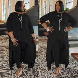 Women's solid color round neck casual suit simple casual plus size women's clothing MQ23583