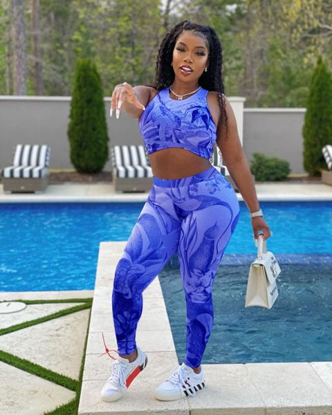 Printed Leisure Sports Suit Yoga Jogging Fitness Racer Vest Suit F8353