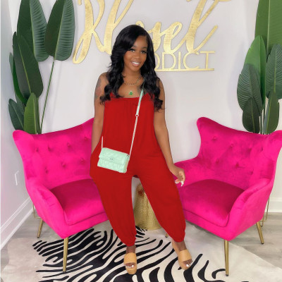 Pure color fashion casual street wear jumpsuit (with pockets) NY88035