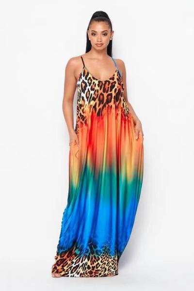 Gradient color sling long skirt loose skirt F8352