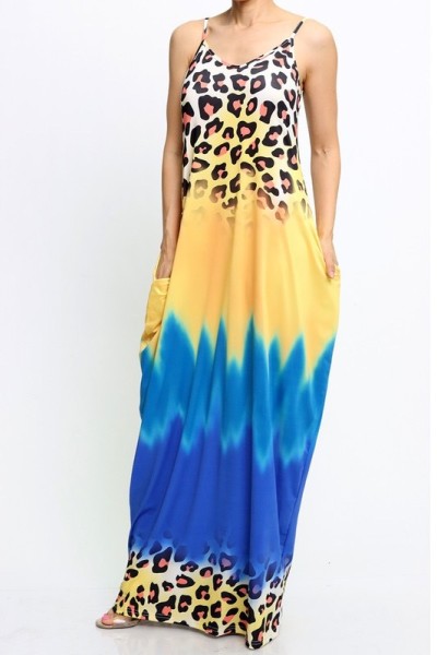 Gradient color sling long skirt loose skirt F8352