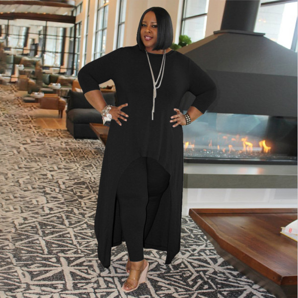 Women's solid color round neck casual suit simple casual plus size women's clothing MQ23583