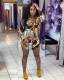 Sexy slim waist printed long-sleeved shirt cardigan short dress L0356