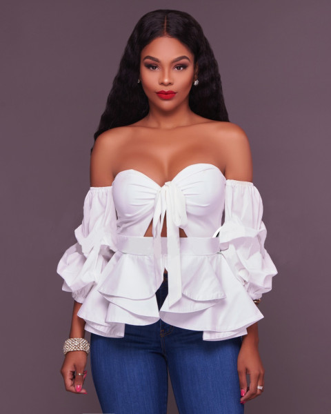 Nightclub sexy ruffled hem solid color autumn and winter long-sleeved top L0131