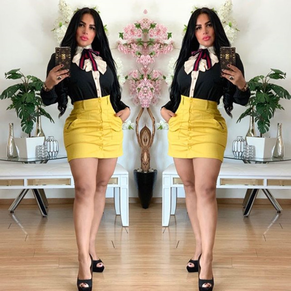 Cross-border fashion corsage shirt bow slim fit shirt F8249