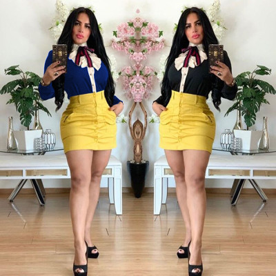 Cross-border fashion corsage shirt bow slim fit shirt F8249