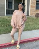 Casual printed suit O-neck pullover two-piece suit MW8330