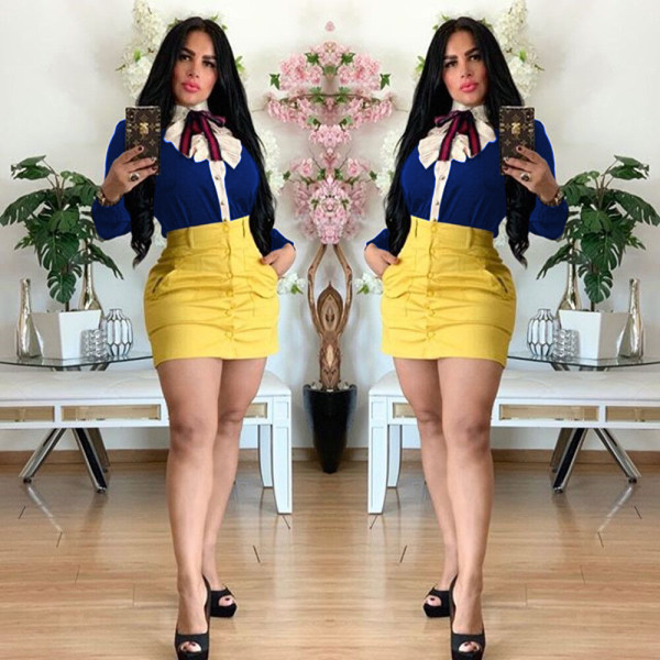 Cross-border fashion corsage shirt bow slim fit shirt F8249
