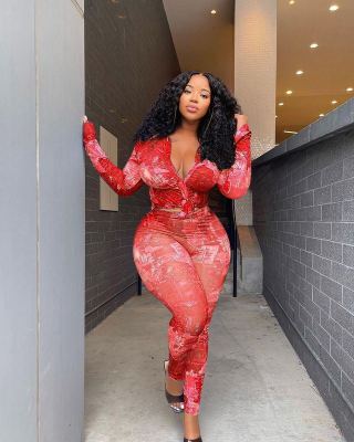 New style plus size casual suit fashion print lotus leaf sleeve shirt suit F88378