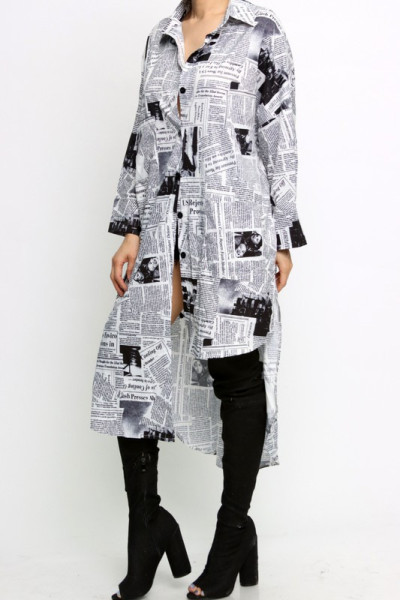 New autumn and winter dress asymmetric newspaper print shirt dress casual shirt dress F8297