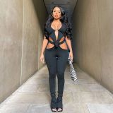 Halter open back strappy open hip pants suit F88368