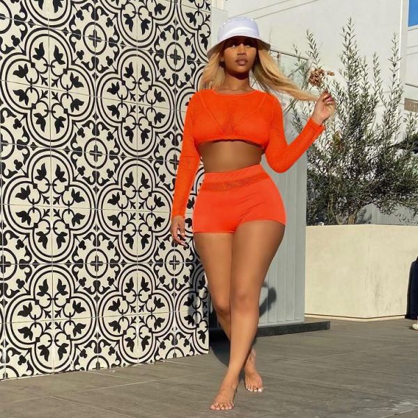 Mesh combination halter suit ventilated and breathable leisure sports two-piece suit F8360