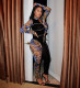 Printed X stitching webbing stitching jumpsuit Q705