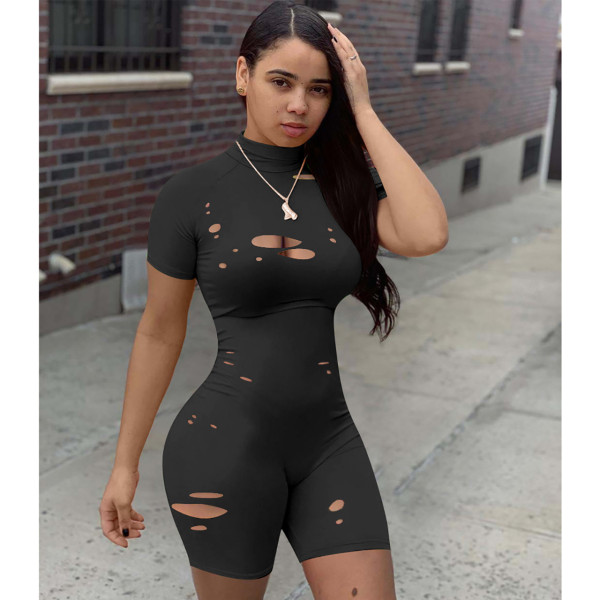 Ripped burnt tights jumpsuit Q603