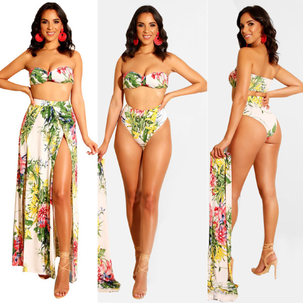 Women's summer print beach swimsuit three-piece suit L0254