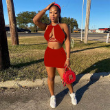 Halter strap sexy drawstring short skirt two-piece suit Q21S874