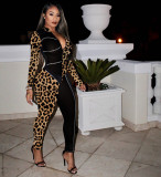Printed X stitching webbing stitching jumpsuit Q705