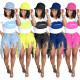 Fringed jeans print lips T-shirt two-piece suit Q608