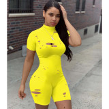 Ripped burnt tights jumpsuit Q603