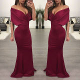 Sexy one-shoulder deep V solid color mermaid dress L0152