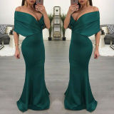 Sexy one-shoulder deep V solid color mermaid dress L0152