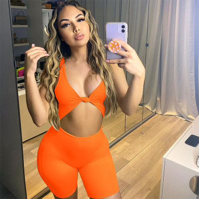 Sexy low-cut, knotted sports slim fit casual jumpsuit Q21S868