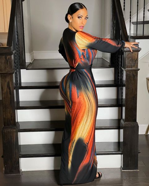 Sexy printed long sleeve dress L0326