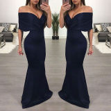 Sexy one-shoulder deep V solid color mermaid dress L0152