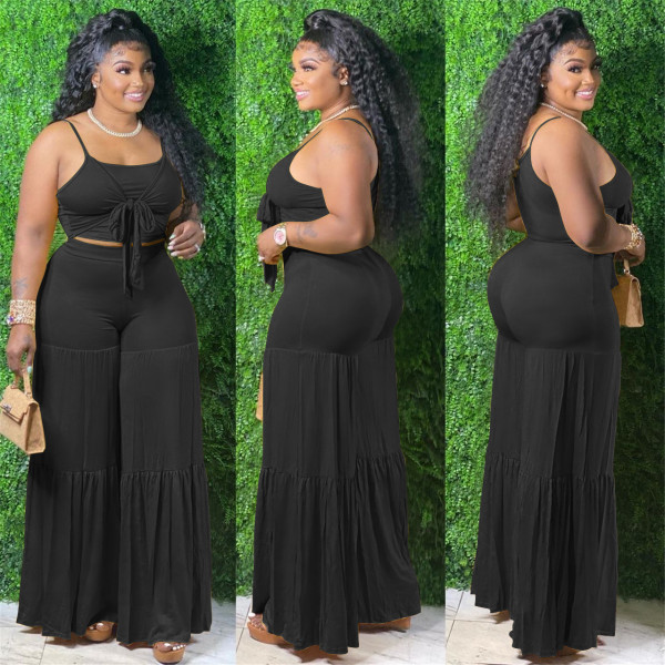 Sexy sling pleated wide-leg pants two-piece suit Q21Y858
