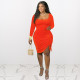 Multicolor long-sleeved unilateral pleated fashion dress Q21S926