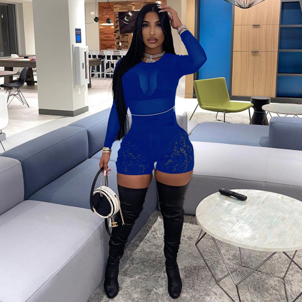 Women's sexy lace breathable casual shorts + mesh top suit Q21S908