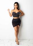 Sexy hot diamond fashion deep V slim two-piece nightclub skirt VK2148