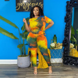 Fashion women's T-shirt printing casual sports plus size two-piece suit L9159