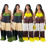 Plus size women's clothing spot positioning printing contrast color sling wide leg plus size jumpsuit J21S6071