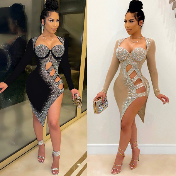 Diamond-studded long-sleeved dress nightclub clothes VK2123