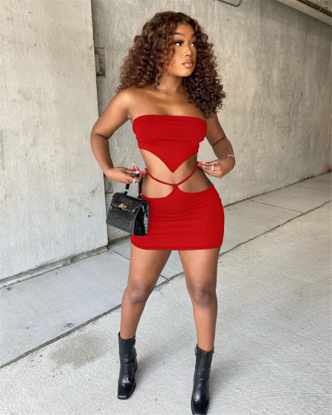 Ladies' breast-wrapped triangle scarf, bandage, hollow sexy short skirt, two-piece suit Q21Y889