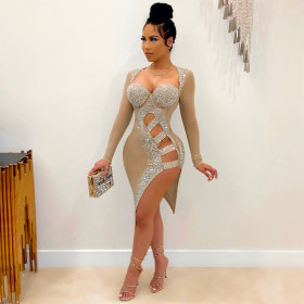 Diamond-studded long-sleeved dress nightclub clothes VK2123