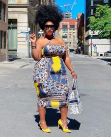 Plus size women's spot printing sexy plus size slim dress one-step skirt J21S6081