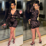 Nightclub sexy hollow lace long-sleeved jumpsuit Q21Y915