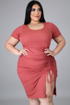 Fat lady plus size women's clothing knitted pit strip side opening lace dress three-color QJ5288