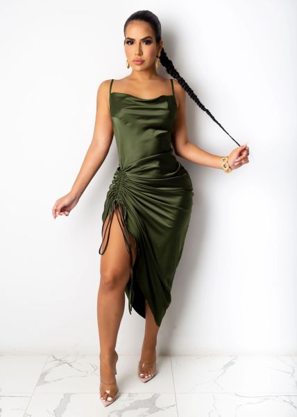 Summer hot style women's sexy halter lace-up pleated slit pleated sling long dress dress SUM3201A
