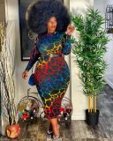 New large size long digital printing dress QJ5276