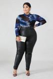 Fashion all-match PU hot stamping fat woman plus size casual trousers XL-5XL QJ5272