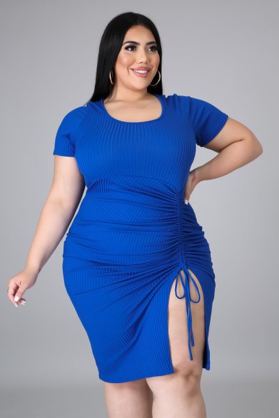 Fat lady plus size women's clothing knitted pit strip side opening lace dress three-color QJ5288