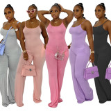 Solid color ladies jumpsuit sexy mopping floor sleeveless jumpsuit summer and autumn YY5299