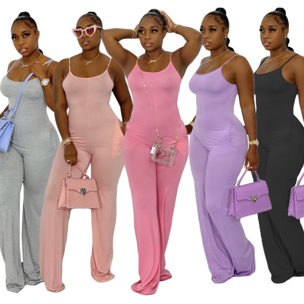 Solid color ladies jumpsuit sexy mopping floor sleeveless jumpsuit summer and autumn YY5299